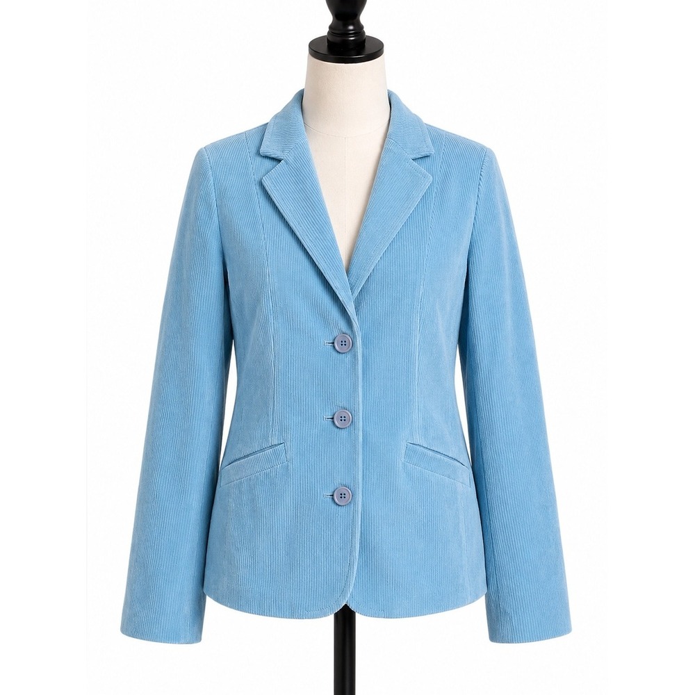 NWOT L.L. Bean Corduroy Blazer Jacket 6 Petite Blue 3 Button Cotton Spandex - Picture 1 of 11